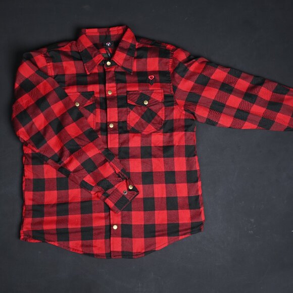RIDERACT® Mens motorcycle Flannel Plaid ShirtRed and Black Motorbike Shirt NEW